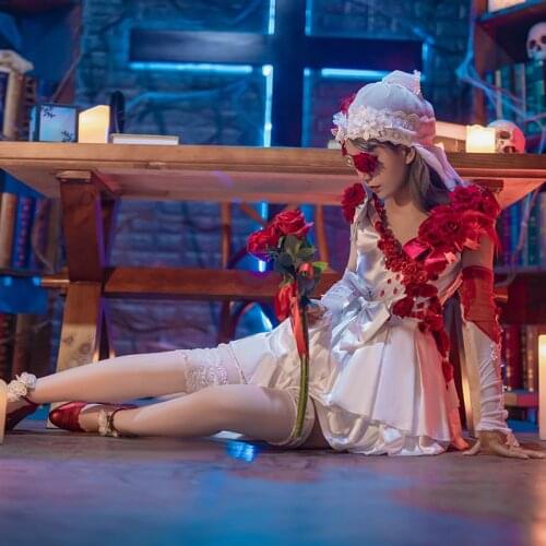 Anime! Identity V Vera Nair Cosplay Costume Scarlet Bride New Skin Flower Wedding Dress Halloween Xmas Costumes for Women Girls