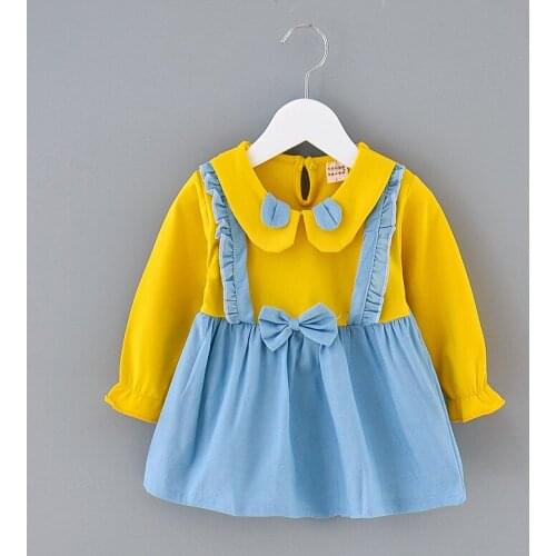 Kids Dresses Girls Baby Long Sleeves Fall Outfits Bow Peter Pan Collar Cute Ruffle Princess Suspender Dress Children Clothes