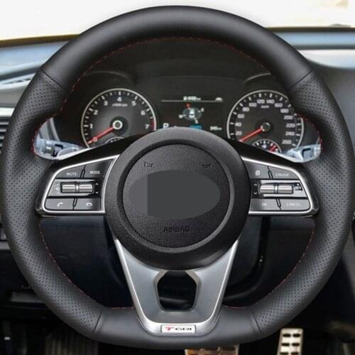 DIY Black Hige Soft Faux Leather Car Steering Wheel Cover for Kia Cee'd Ceed GT 2019 Cee'd Ceed Accessories K5 Optima 2019