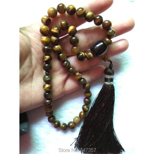 Islamic 45 prayer Beads Bracelet Natural Tiger Eyes Stone Semi-preciou Rosary Allah misbaha sibha tesbih tespeeh Free Shipping
