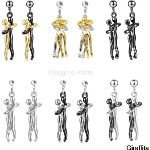 Exquisite Two-color Hug Earrings Couple Hug Pendants Unique Love Gifts Punk Cool Earrings Womens Fashion Jewelry Hug Earrings
