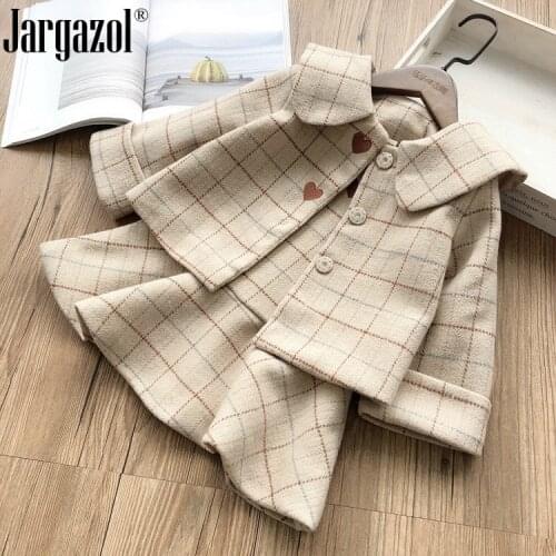 Girls Clothes Set Plaid Thick Dress and Jacket Winter Outfits Warm Outerwear Coat for Baby Girl 2018 New Design Clothing Suit