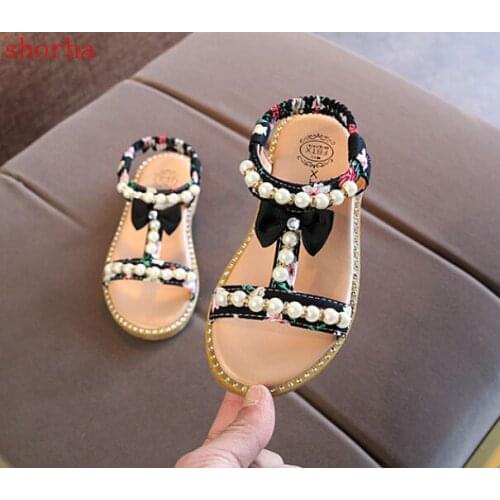 Shorha 2018 summer new Korean childrens sandals girls open toe pearl Princess shoes beef bottom