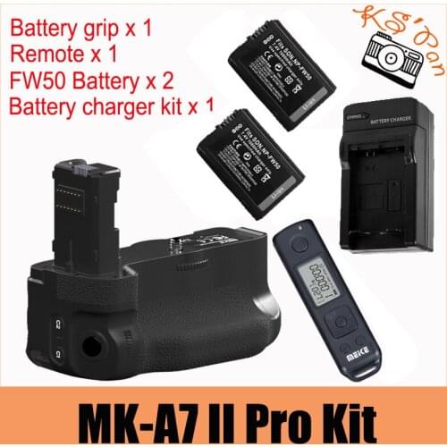 Meike MK-A7II Pro Wireless Ctrl Battery Grip for Sony A7 II A7R II A7S II as VG-C2EM 2 x NP-FW50 Batteries Charger Kit