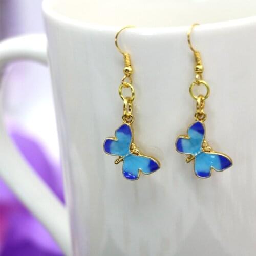 Fashion butterfly shape dangle earrings for women gold-color cloisonne enamel 11*16mm eardrop charms party gifts jewelry B3017