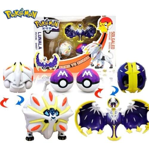 Pokemone Sun Moon Deformation Poke Action Figure Anime Toys Transformation Mewtwo Solgaleo Lunala Model Gift Toys For Childrens