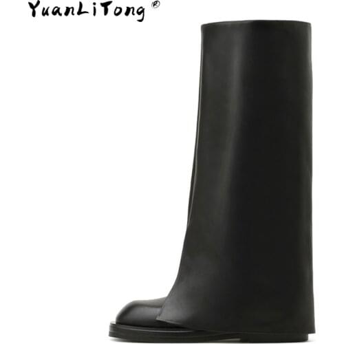 2021 New High-top Womens Boots Round Head Thin Trousers Thigh High Boots Knee Thick-soled Long Boots Womens Handsome Boots