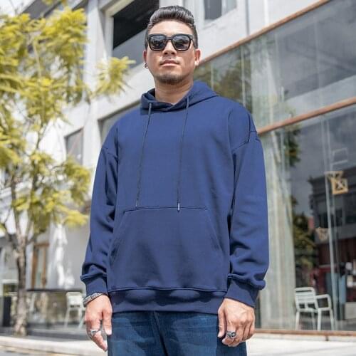 New Large Size Mens Autumn and Winter Plus Velvet Solid Color Hoody Mens Casual Simple Top Loose Bottoming Shirt Men