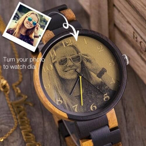 BOBOBIRD Personalized Watch Print Photo Man Woman Wood Watches Quartz Valentines Day Present Anniversary Gift with Watch Box