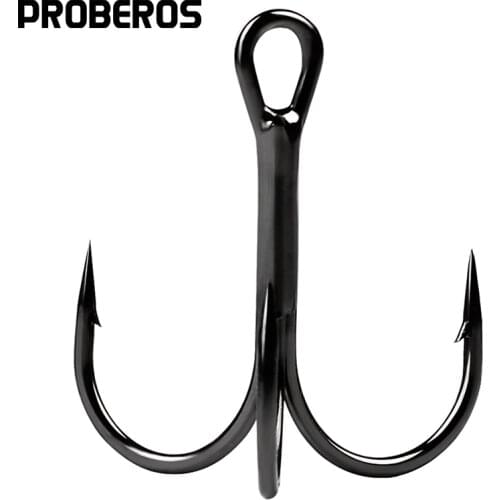 PROBEROS Fishing Hook 100PC High Carbon Steel Treble Hook 3/0#-14# Black/Red/Brown/Silver/Matte Tin Color FIshhooks