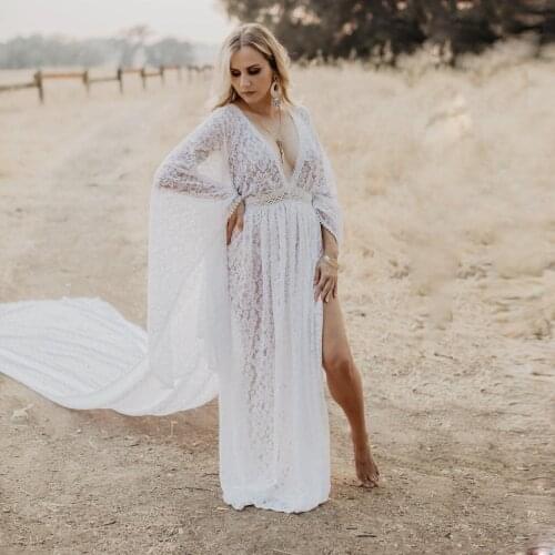 See Through Lace Maternity Gowns Custom Made Deep V Neck Maternity Dress For Photo Shoot Bridal Dress Plus Size