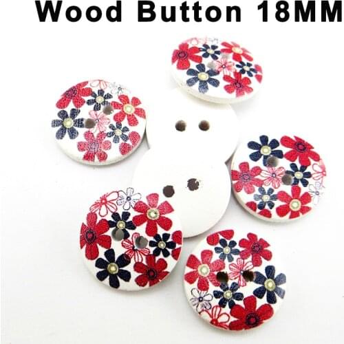 30PCS 18MM Painting Wooden Red Flower Buttons Fits Coat Boots Sewing Clothes Accessory Rose Flower Button MCB-1037