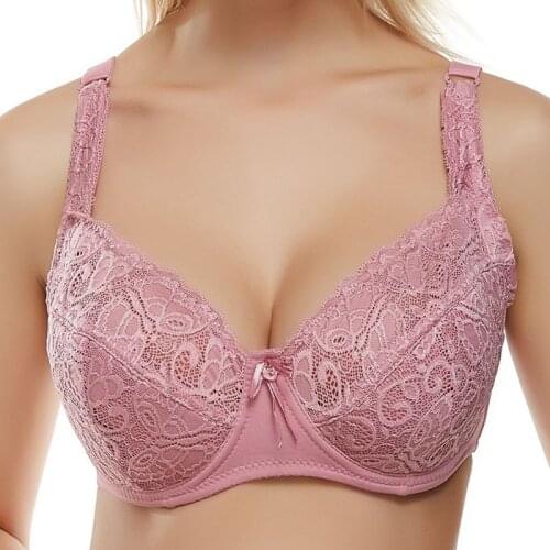 Pink Ladies Bra Adjustable Lace Thin Underwear Padded Sexy Bra Women Big Breast Large Size Bras C D DD DDD E F Cup