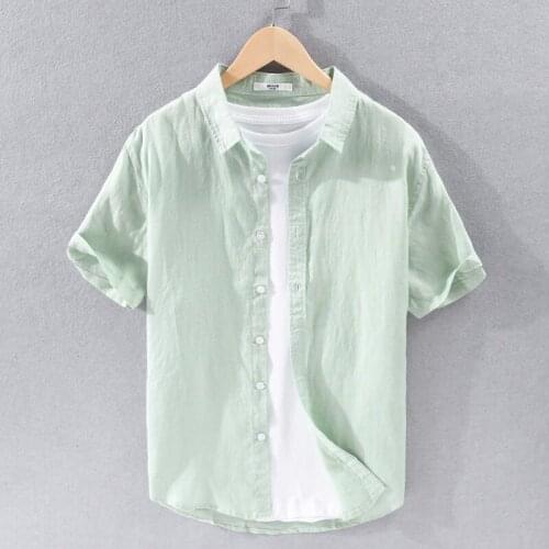 New arrival 2018 summer short sleeve linen shirt men brand fashion men shirts flax turn-down collar sky blue shirt mens chemise