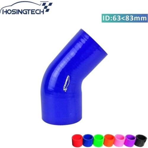 HOSINGTECH- high quality 3.25"- 2.5"(83mm to 63mm) blue automotive 45 degree silicone hose reducer