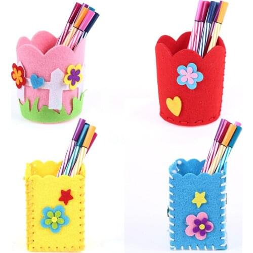 Cute Cartoon DIY puzzles Handmade Pen/Brushes Container Holder Sewing Pen Holder Puzzle Kids Handcraft Box Educational Toy