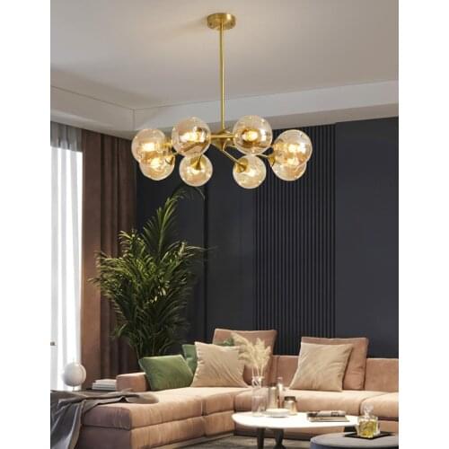 Light luxury all-copper living room crystal chandelier small apartment creative ball designer lighting model room lamps