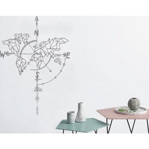 Abstract World Map With Arrow Wall Decal Compass Vinyl Stickers For Living Room Removable Adhesive Decal Creative LR77