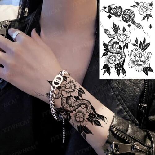 Temporary Tattoo For Women Various Styles Snake Henna Black Waterproof Transfer Fake Tattoo on Body Art Chest Stickers Children
