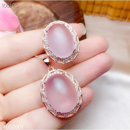 KJJEAXCMY fine jewelry natural Rose Quartz 925 sterling silver women gemstone pendant necklace ring set support test lovely