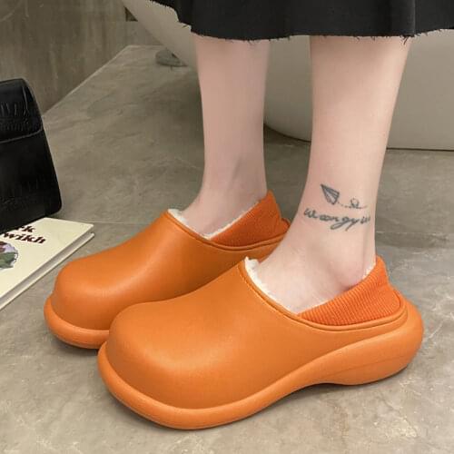 Rimocy Fluffy Short Plush Warm Home Slippers Women Winter Waterproof Eva Cotton Padded Shoes Woman Non Slip Platform Slides 41