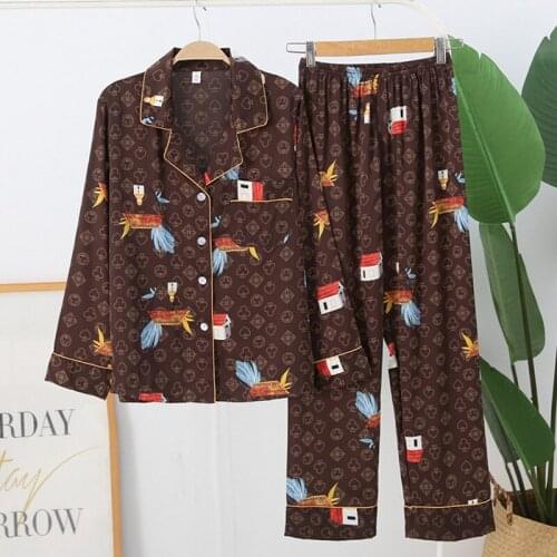 Womens Long Pajamas Set Silk Long-sleeved Trousers Ladies Pajamas Suit Simple Style Home Comfort Nature Sleepwear Wholesale