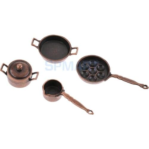 1:12 Scale Dolls House Miniature Frying Pan Pot Pan Set Kitchen Kitchenware Cooking Kit Accessory Life Scene Pretend Play Toys