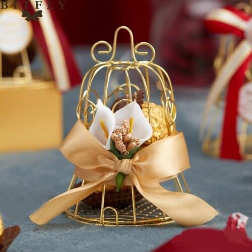 1pcs Gift Box Candy boxes Retro bird Favor Birthday Souvenir Baby Shower Guests party Wedding Vintage Gold Metal Candy Boxes