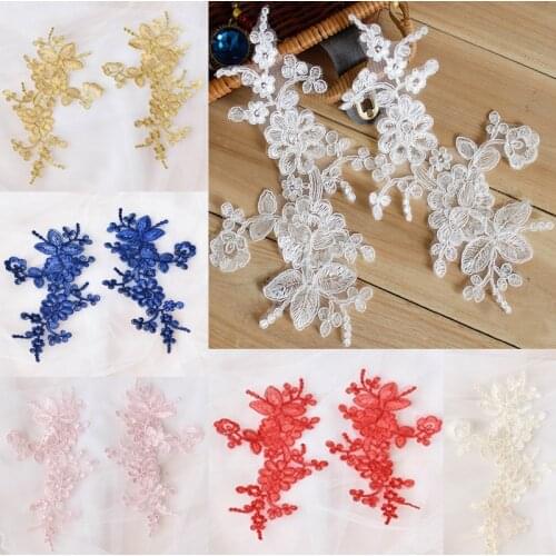 Lace Floral Embroidered Bridal Dress Wedding Decorative Sewing Lace Applique Trim Craft in Colors 10 Pieces/5 Pairs 25*14cm