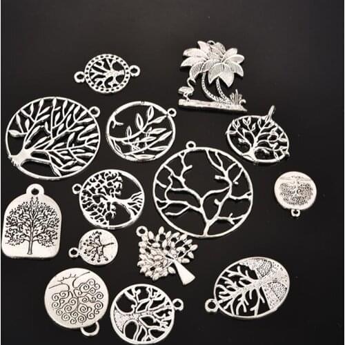 15pcs Life Tree Charms Pendants Mixed For Bracelet Necklace Earings DIY Component Jewelry Making Findings