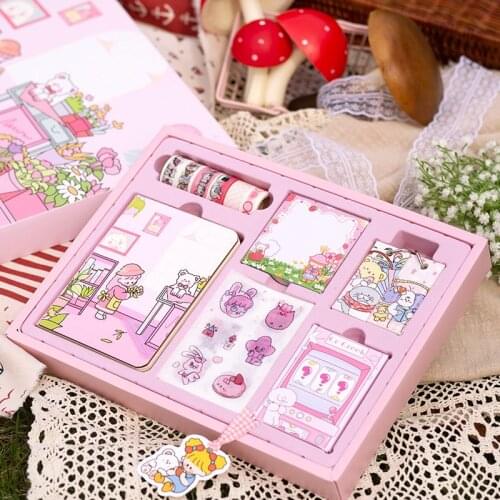2021 Kawaii Second Element Creative Stationery Handbook Set Student Notebook Sticker Notepad School Supplies Stationery Set