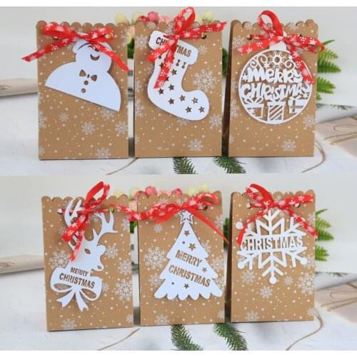 24pcs Christmas Kraft Paper Gift Bag Creative Snowflake Candy Bag Packaging Bag Christmas Card Candy Box