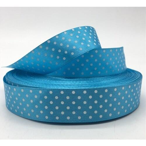 5yards 1"(25mm) Sky blue Polka Dots Satin Ribbon Printed Polyester Ribbon DIY Christmas Wedding Decoration Handmade Materials