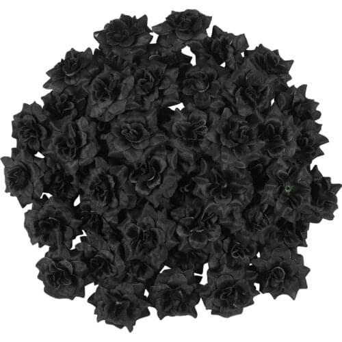 50pcs Simulation Silk Rose Flower Heads for Hat Clothes Album Embellishment (Black)