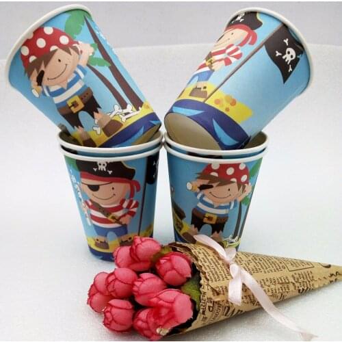 6pcs/set Pirate Party Supplie Paper Cup Babyshower Cartoon Birthday Decoration Baby Shower Theme For Kid Boys Birthday Party Set
