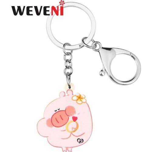 WEVENI Acrylic Valentines Day Anime Pig Key Chains Ring Bag Car Purse Wallet Decoration Keychain For Women Girl Teen Lover Gift