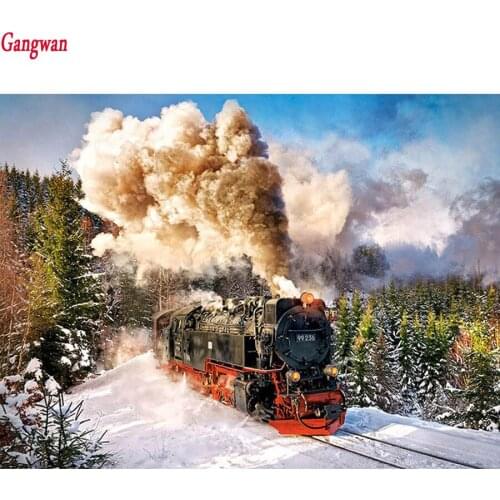 5d Diy Diamond Painting train snow scenery full Square round Diamond Rhinestones Cross Stitch 3D Diamond Embroidery Mosaic decor