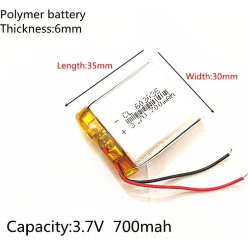 Free Shipping Polymer battery 700 mah 3.7 V 603035 smart home Li-ion battery for dvr GPS mp3 mp4