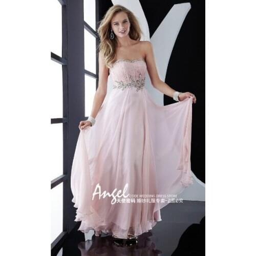 Free shipping robe de soiree 2016 new fashion crystal beading vestido de festa longo pink long party prom gown evening dresses