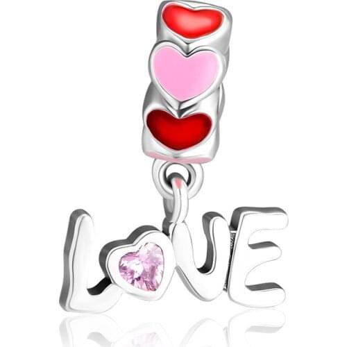BEADS for Jewelry Making Bracelets All About Love cHarMs with Pink CZ 100% 925 OrigiNal Sterling Silver Jewerly Free Shipping