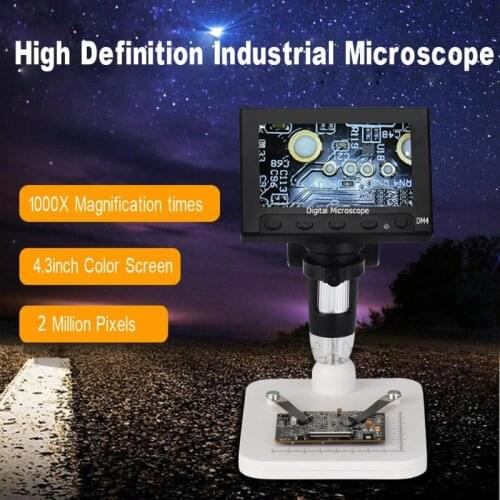 Digital Electronic Microscope 1000x 2.0MP USB DM4 4.3"LCD Display VGA Microscope with 8 LED Stand for PCB Motherboard Repairing