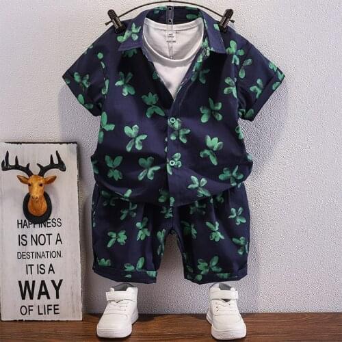 Kids Baby Boy Clothes Summer Children Short Sleeve T-Shirt+Shorts 2pcs or 3pcs Boho Floral Print Sets Boy Beach Wear Outfits 2-7