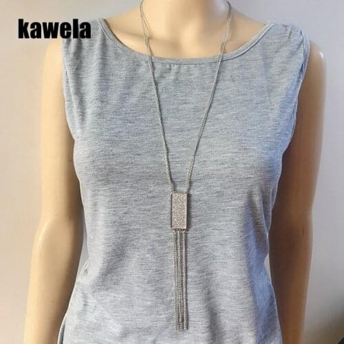 Long Tassel Glitter Charm Pendant Double Chain Necklace