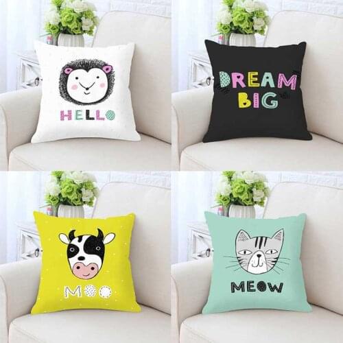 Double Side Print Cute Cat Cushion Cover Minimalist Decor Hedgehog Cow Pig Bear Unicorn Pillow Covers Decorative For Kids Gift