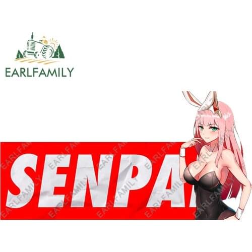 EARLFAMILY 13cm x 6.6cm for Senpai Waifu Zero Two Car Stickers Motorcycle Decal Graffiti Refrigerator Car Accessoires Sticker