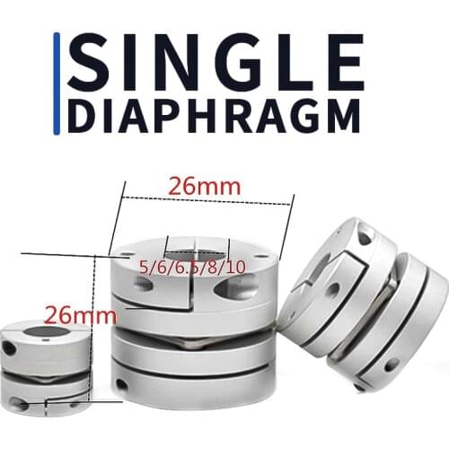 Flexible single diaphragm coupling 1PC D26L26 inner hole 5/6/6.35/ 8/10mm Aluminum alloy elastic Servo motor screw shaft coupler