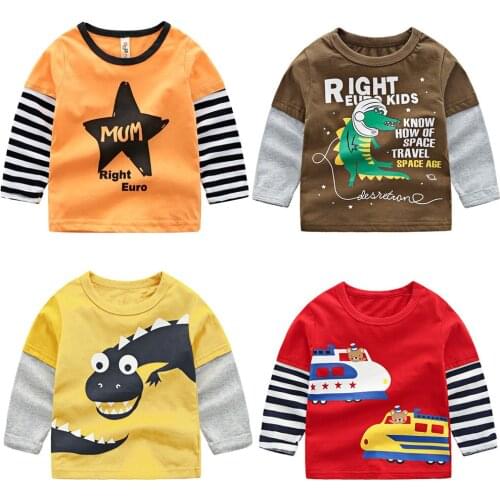 Boys girl Cotton Long Sleeve T Shirt brand Cartoon Dinosaur car casual Kids Tops Tees Spring Autumn wholesale Children clothes