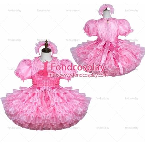 Sissy maid satin dress lockable Uniform cosplay costume Tailor-made[G3748]