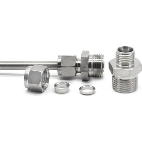 M10/14/16/20 Metric Male x 6/8/10/12mm OD Double Ferrule Compression Union Connector Adapter Coupler Stainless Steel 304