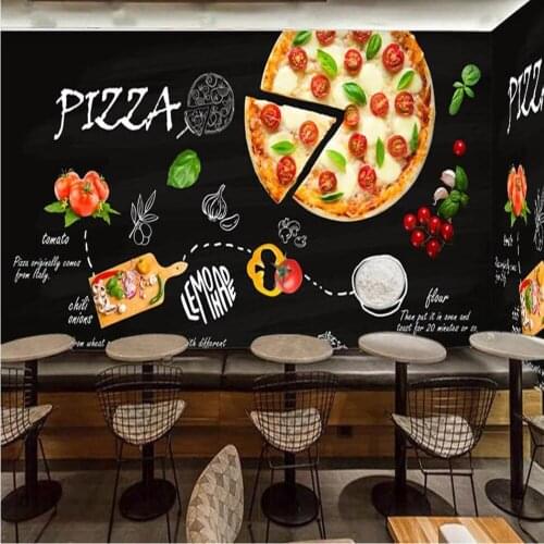 Milofei manufacturers custom black hand-painted pizza shop western restaurant background wallpaper mural